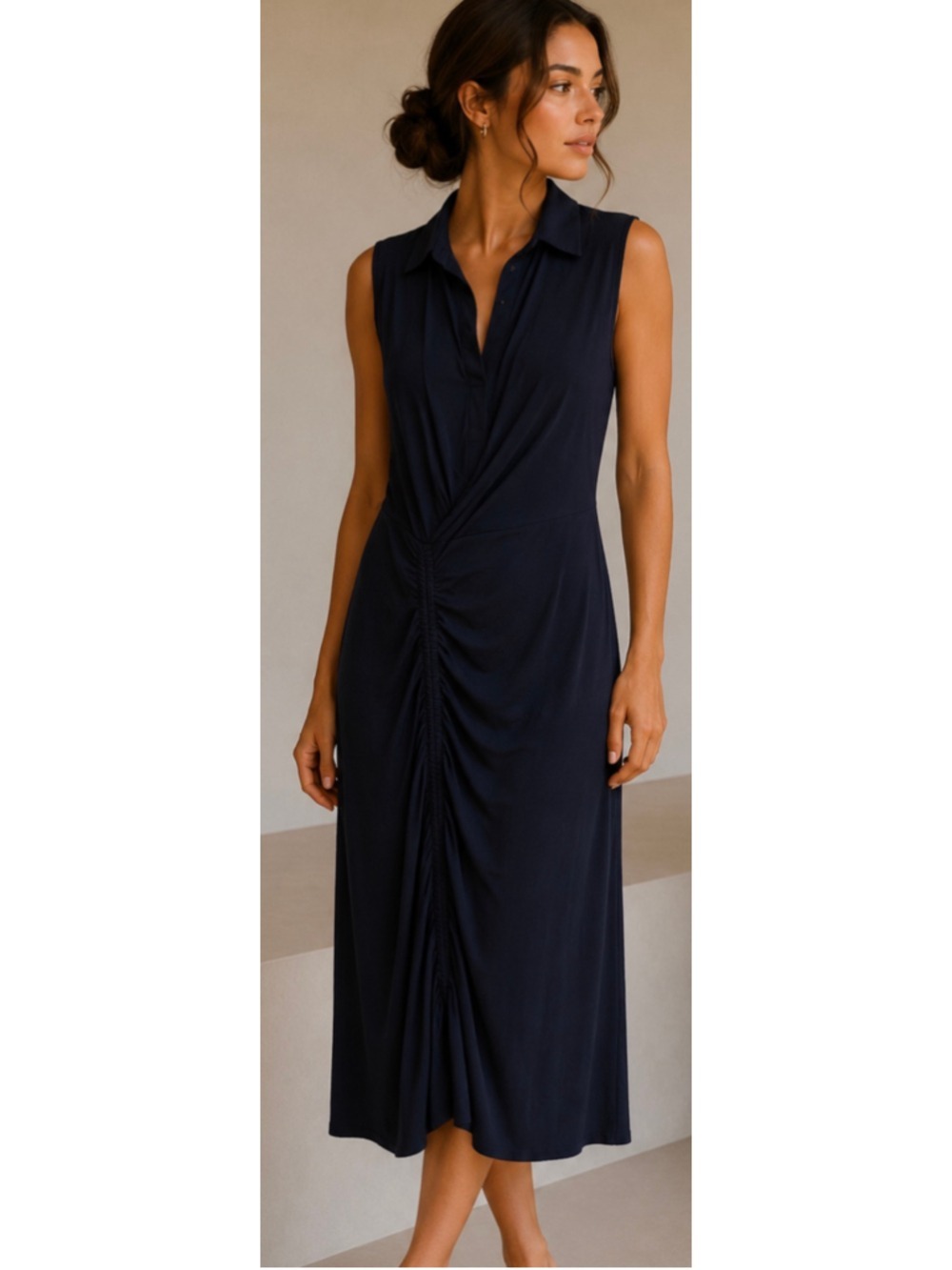 CALLAS MILANO Navy Sleeveless Midi Dress M Italian Luxury Chic